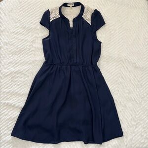 Monteau Girl Navy Blue Crochet yoke‎ Dress size large 14
